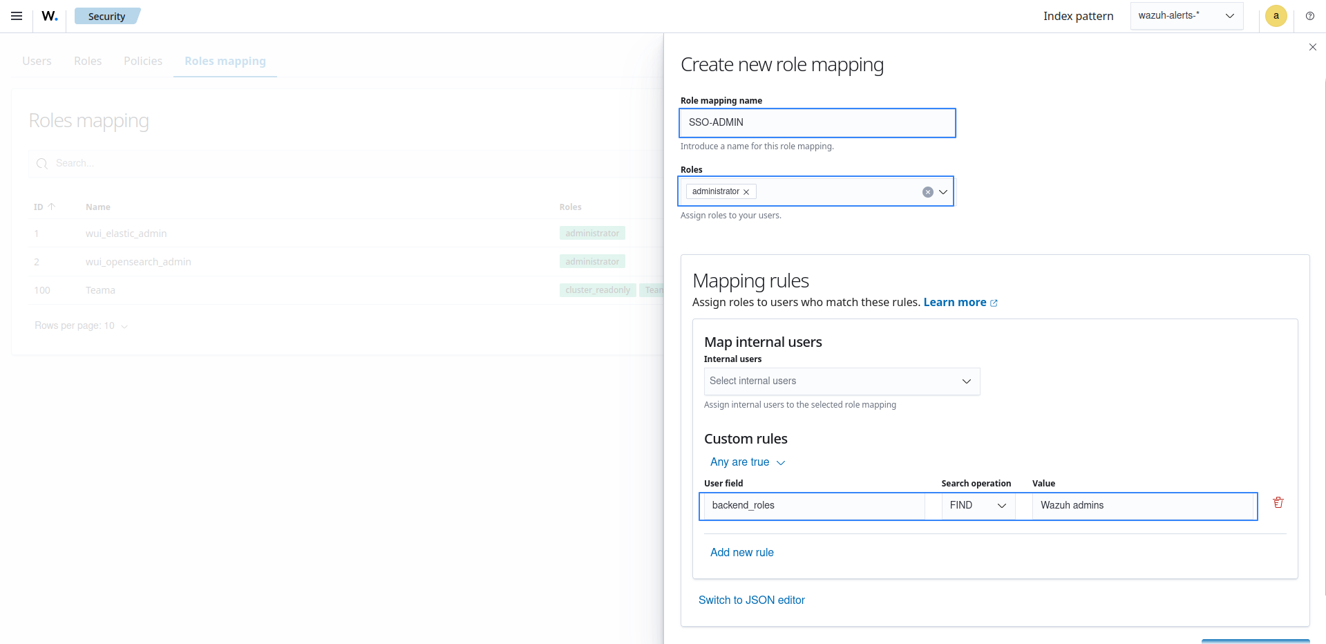 Create Wazuh role mapping