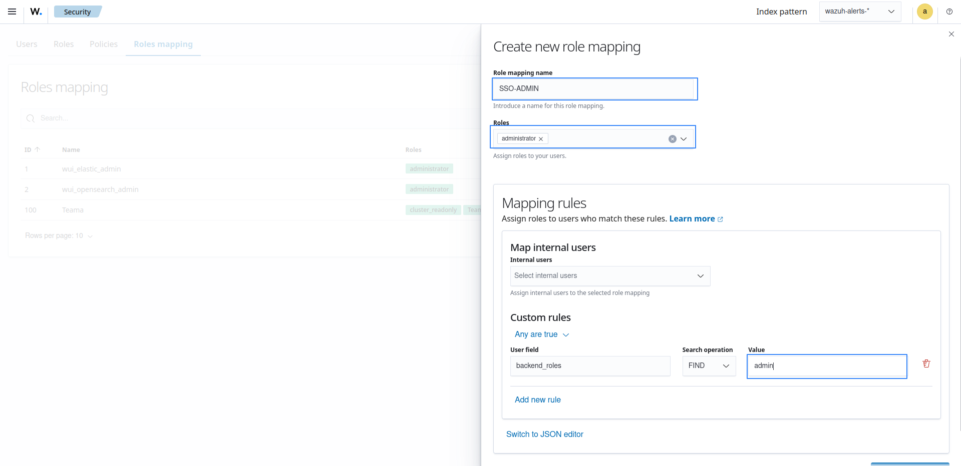 Create Wazuh role mapping