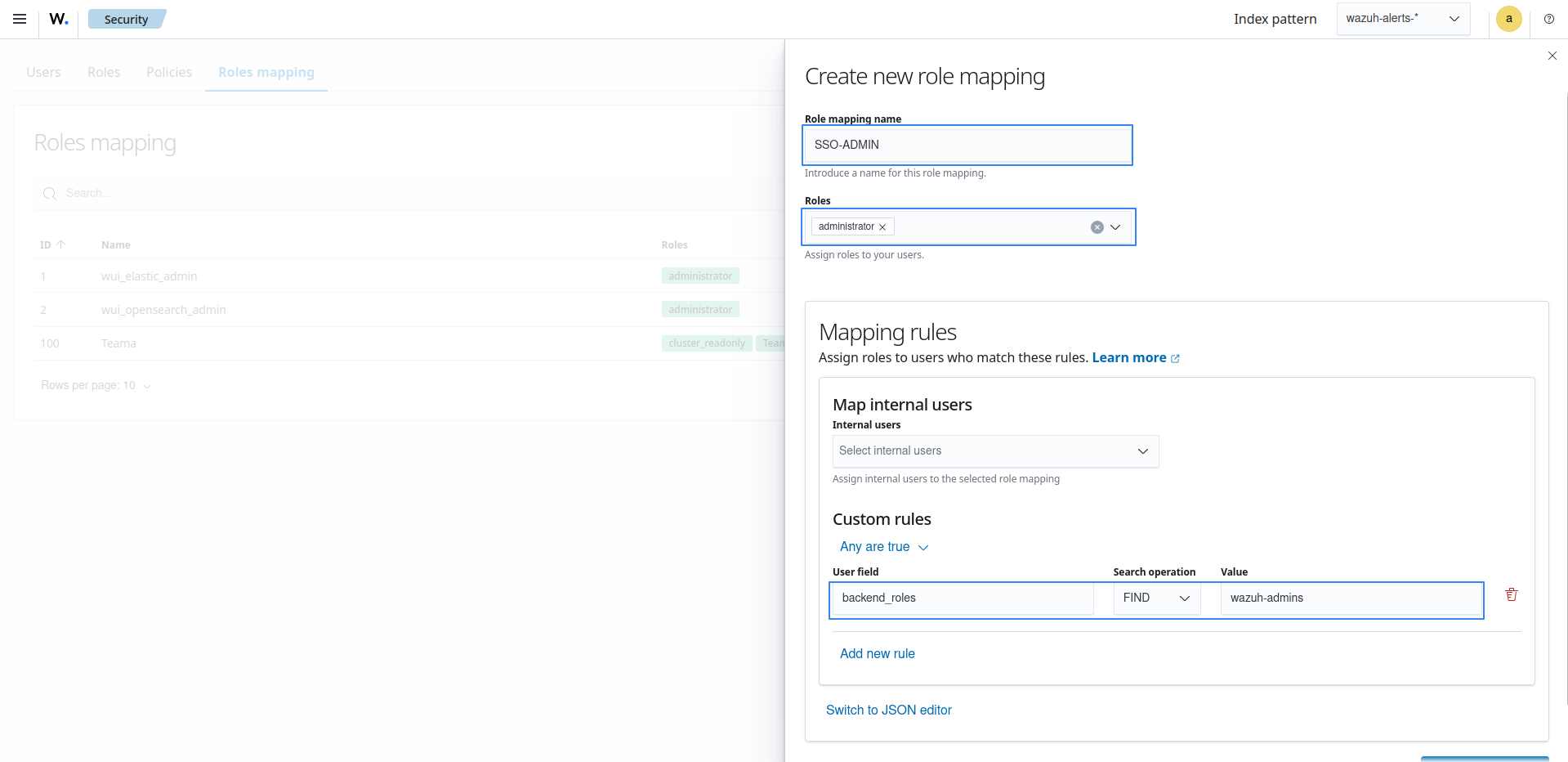 Create Wazuh role mapping