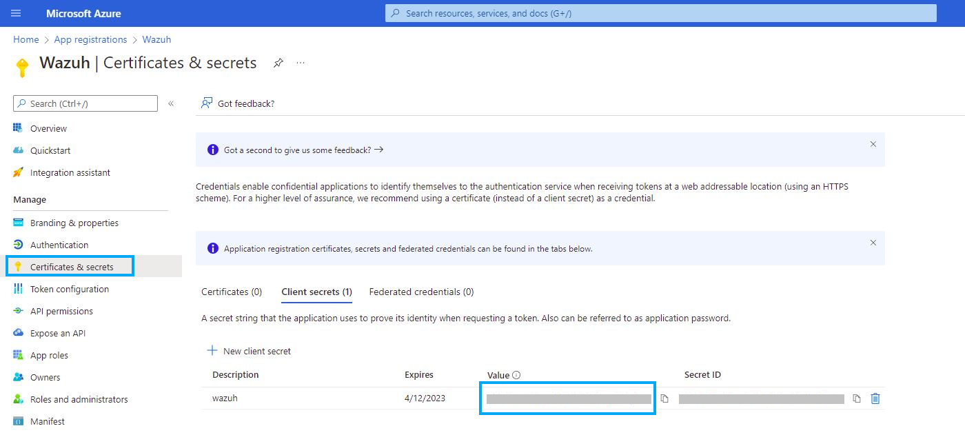 Azure – Client secrets value