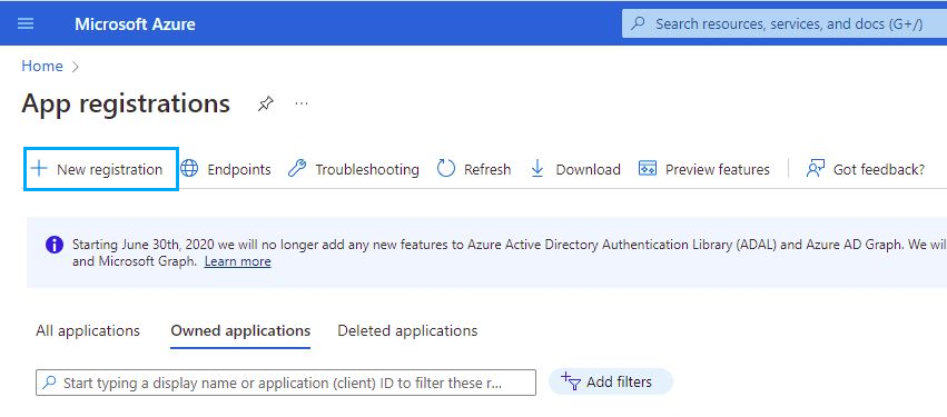 Azure new app registration