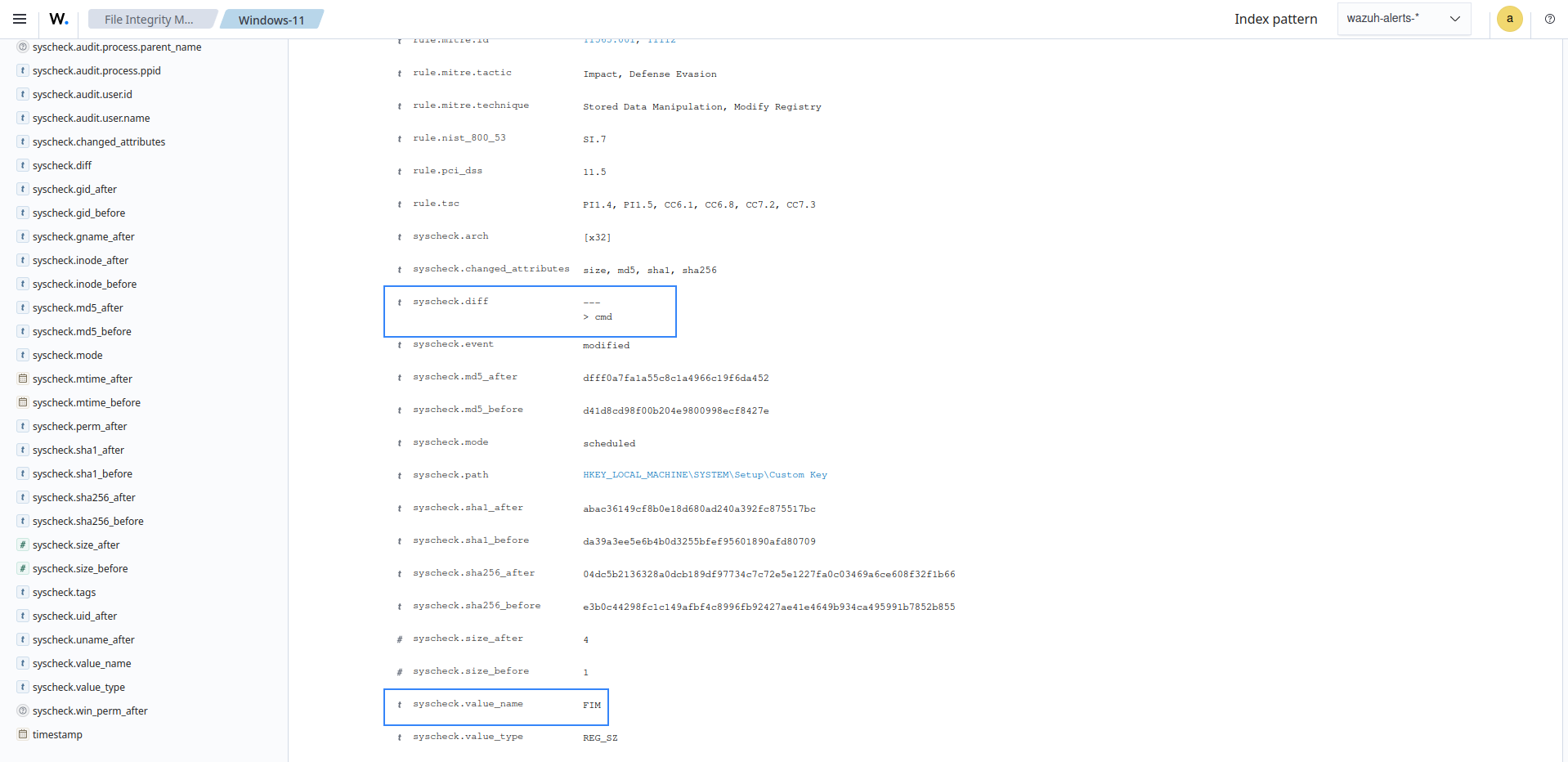 Changed fields expanded alert