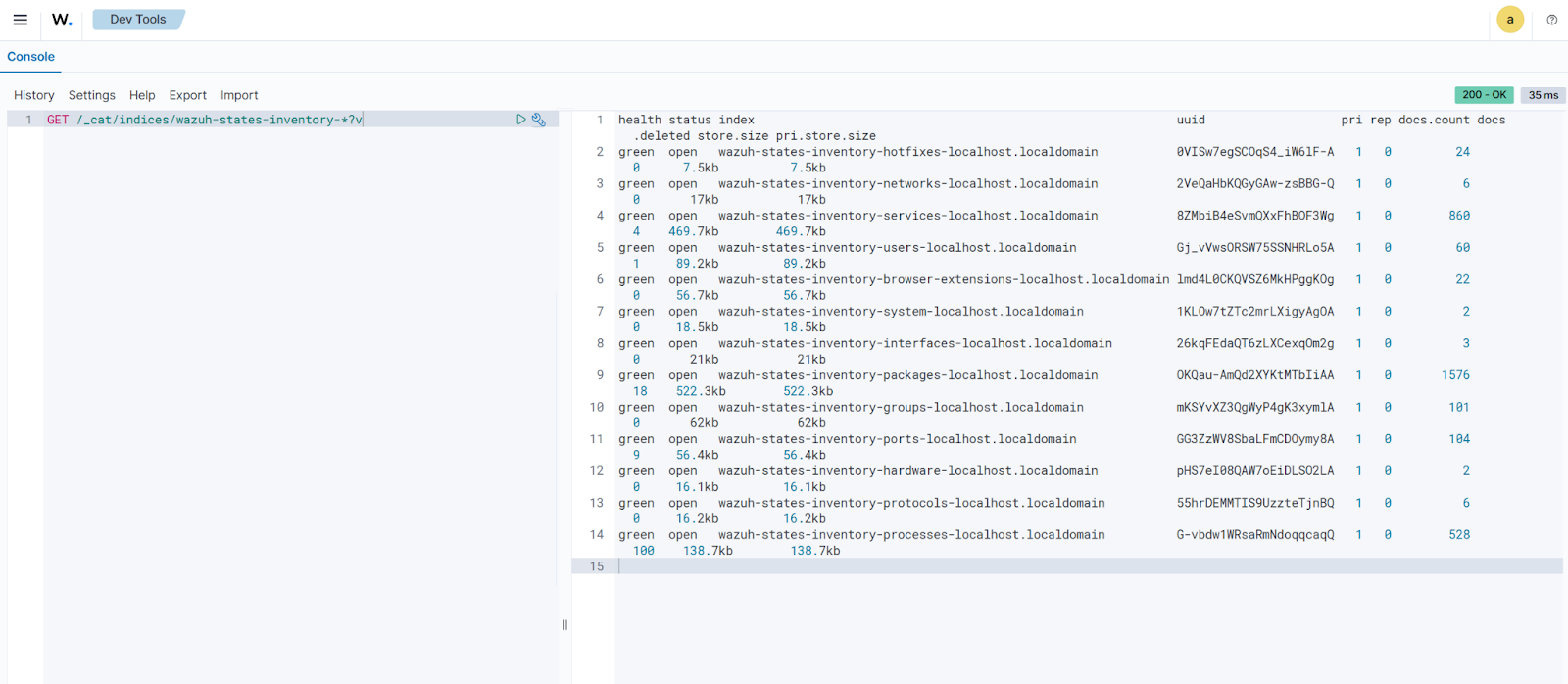 Get inventory indices