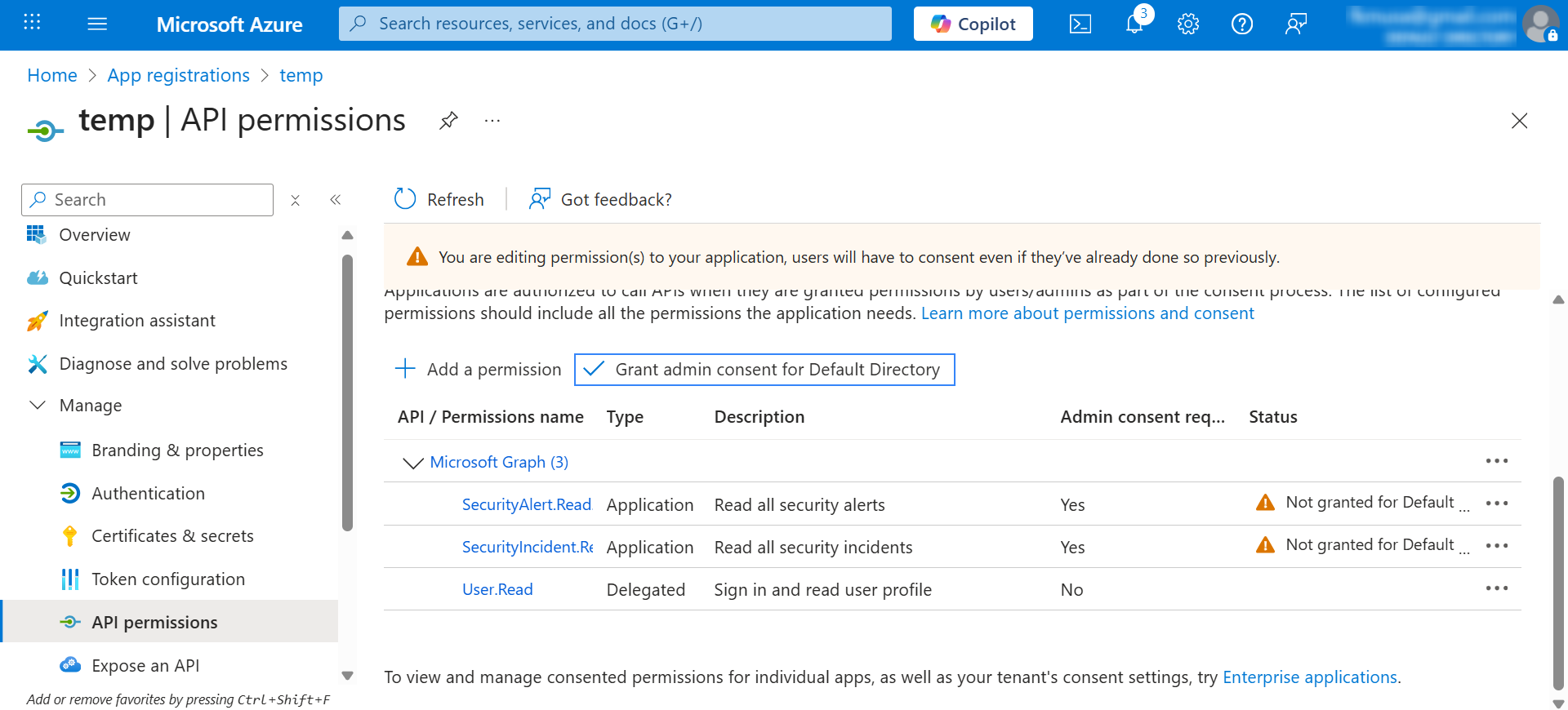 API permissions Intune