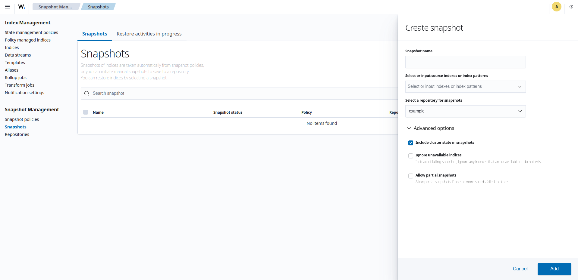 Include cluster state in snapshots option