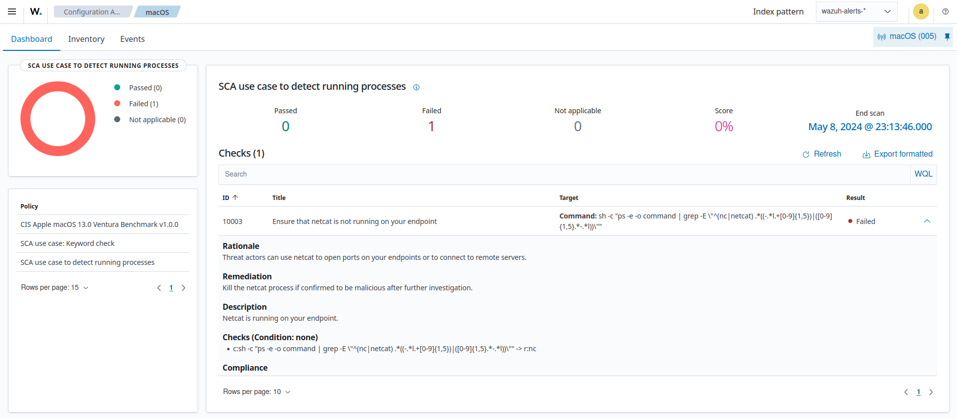 macOS Configuration Assessment use case to detect running processes