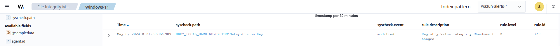 Modification of the monitored registry value
