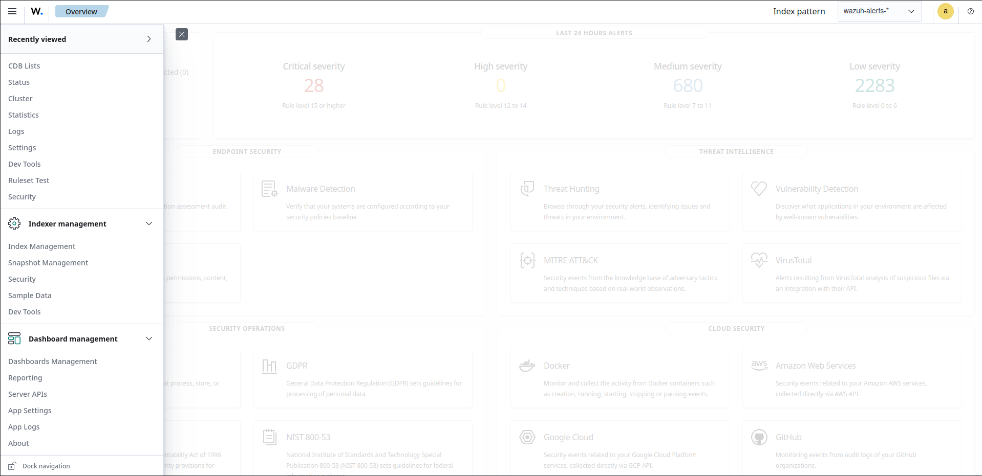 Index management menu option