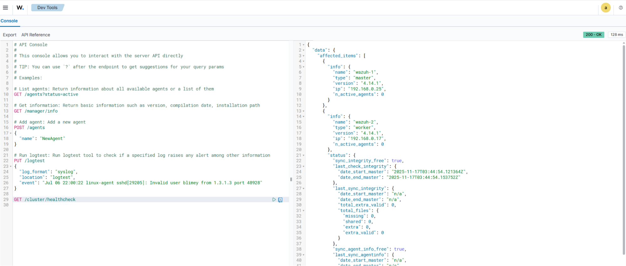 Running query in the API console