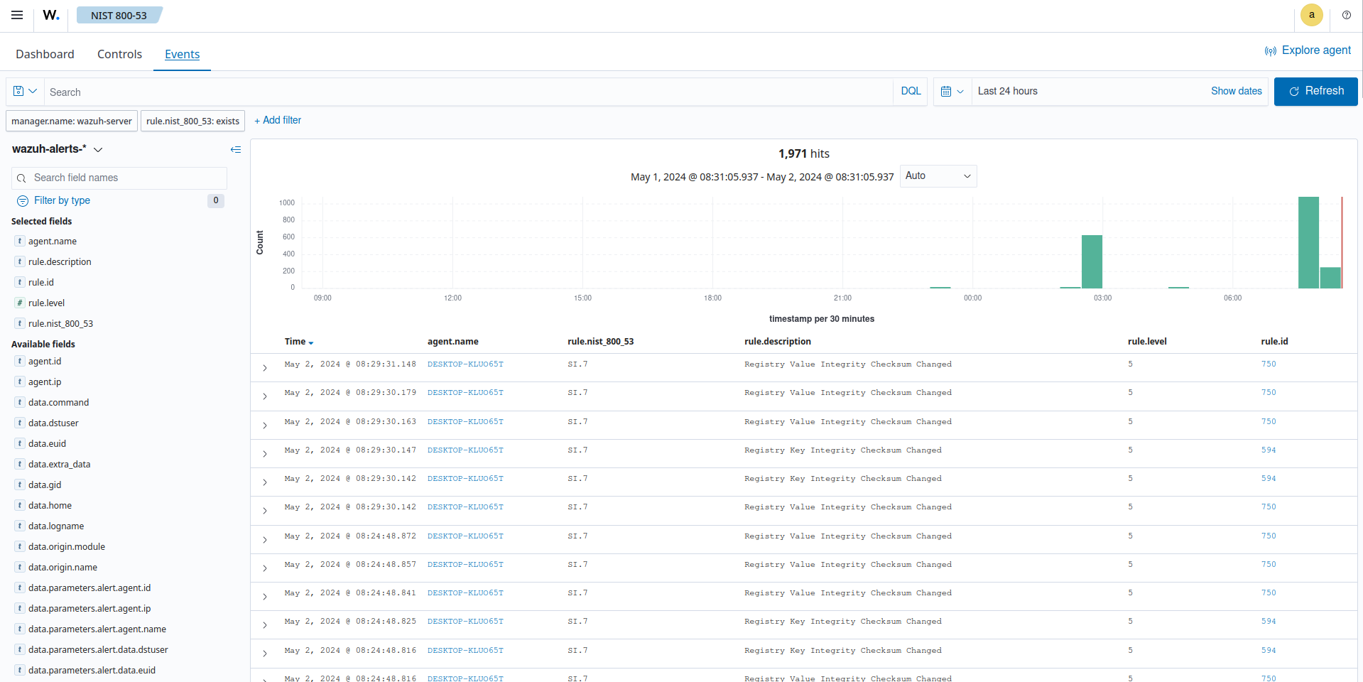 Select the Events tab