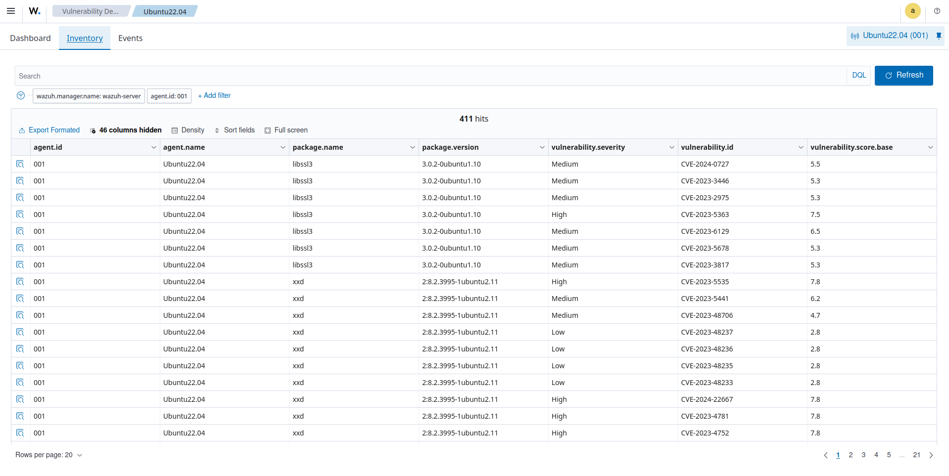 Vulnerability Detection module inventory