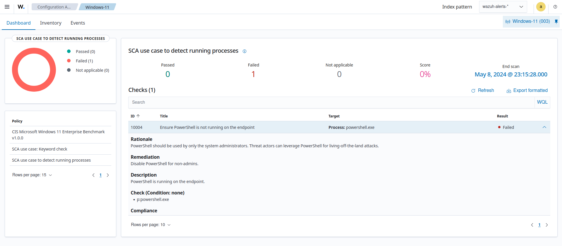 Windows Configuration Assessment use case to detect running processes